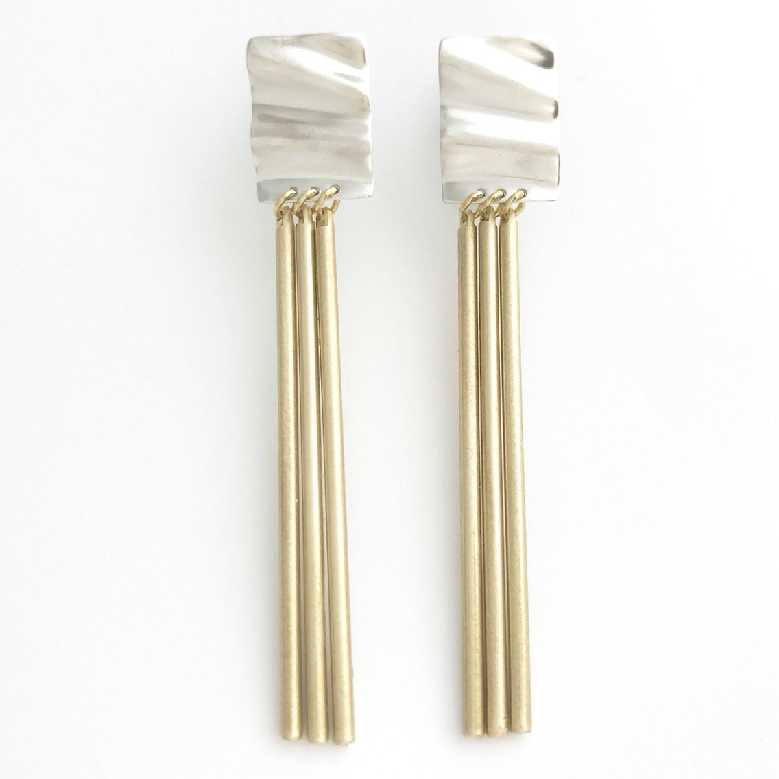 イヤリング drape silver - brass line（四角）