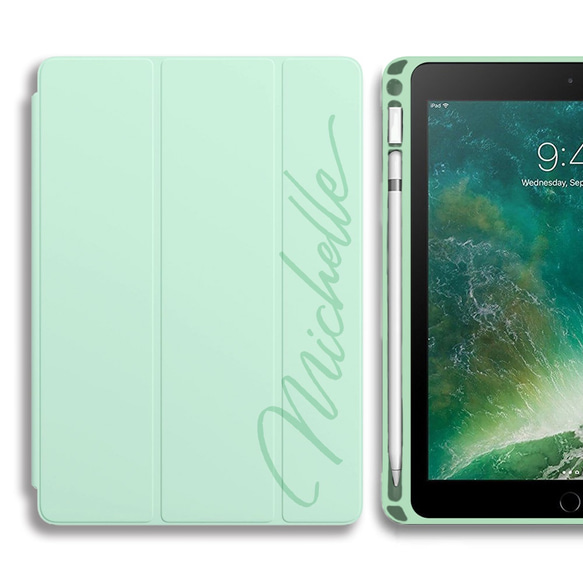 【名入れ可】 iPad 10.2 第九、第八、第七世代 apple pencil 収納可 ケース 薄ピンク 2枚目の画像
