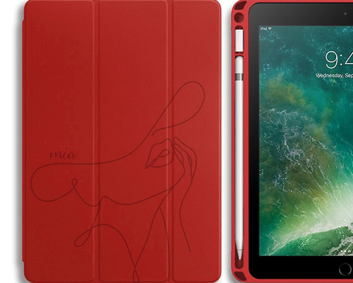 名入れ可 iPad ケース apple pencil 収納可 iPad 10.5 / 9.7 赤 woman