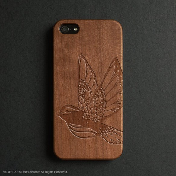 適用於所有型號的iPhone 11 / 11Pro iPhone兼容的木雕木紋版智能手機保護殼038 Bird 第1張的照片