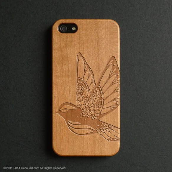 適用於所有型號的iPhone 11 / 11Pro iPhone兼容的木雕木紋版智能手機保護殼038 Bird 第2張的照片