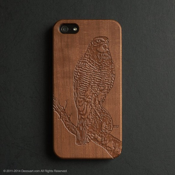 天然木材的木雕iPhone 11 / 11Pro兼容所有iPhone型號Smartphone Case 040 Hawk 第2張的照片