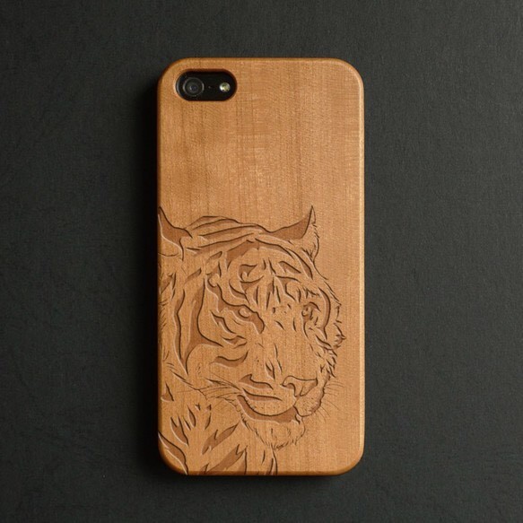 適用於所有型號的iPhone 11 / 11Pro iPhone兼容的木雕木紋手機殼049 Tiger 第1張的照片
