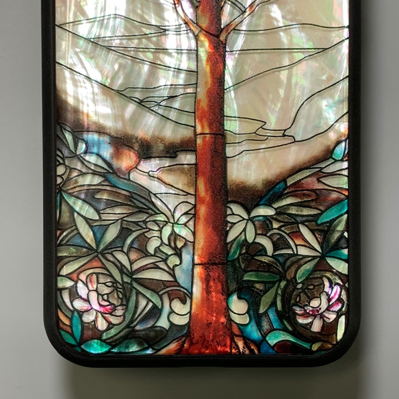 個人化天然貝殼外殼相容於所有 iPhone 15 型號彩色玻璃風格生命之樹防震保護套 007 第8張的照片