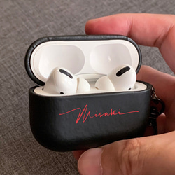 時尚的 AirPods / Airpods Pro 保護套 兼容無線充電 可刻字 皮革 皮革 全保護套 第1張的照片