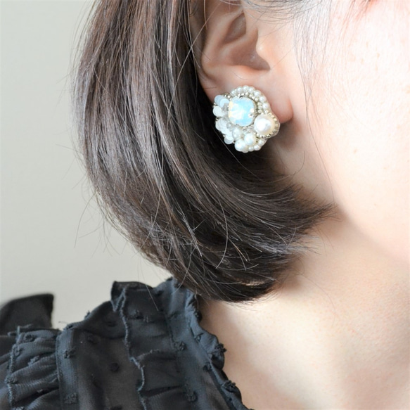 Auto couture 刺繡耳環 bijou [白色] 第3張的照片