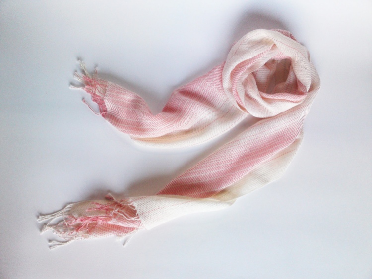 手織 コットンストール  ピンクx生成グラデーション 巾30cm