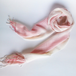 手織 コットンストール  ピンクx生成グラデーション 巾30cm 1枚目の画像