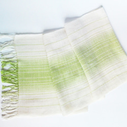手織 黄緑x生成グラデーション コットンストール 巾30cm 4枚目の画像