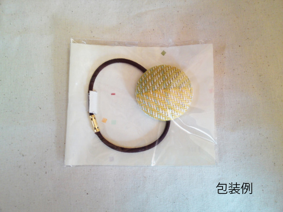手織り布 ヘアゴム 黄緑×白×ミントグリーン 4枚目の画像