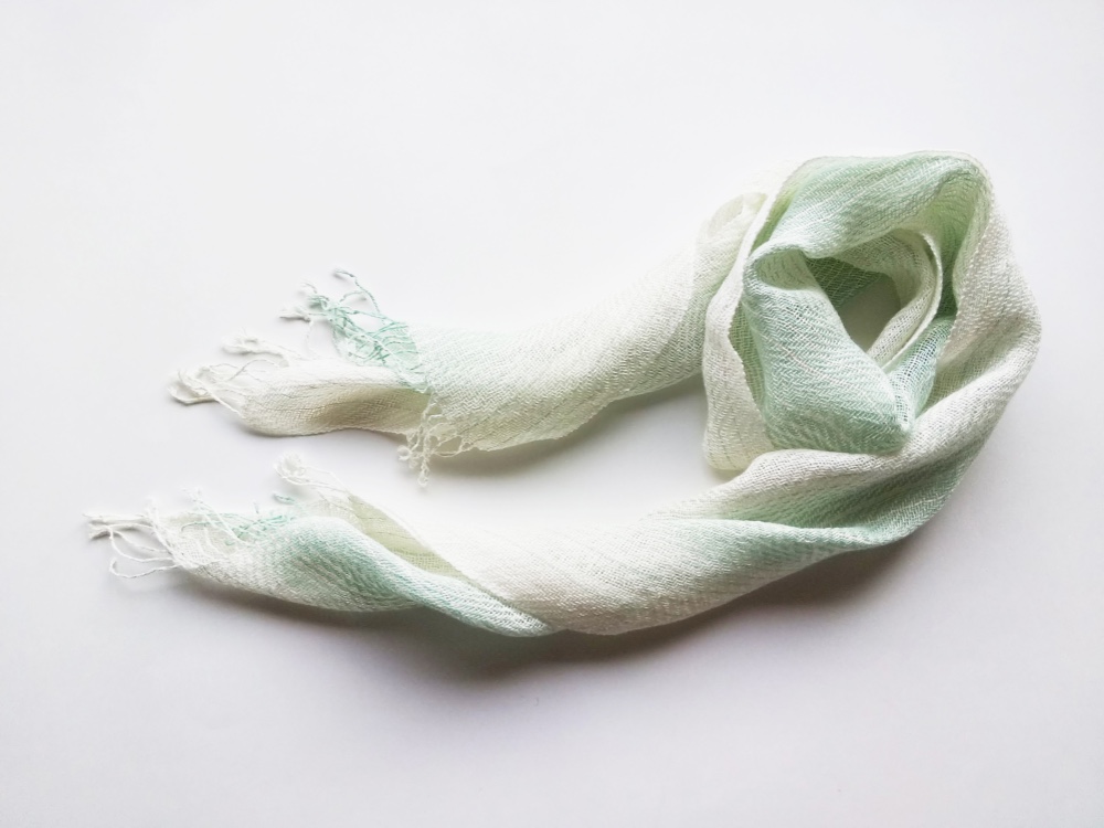 手織 リネンコットンストール ミントグリーングラデーション