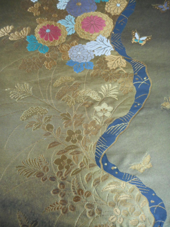 西陣織帯地  蝶と秋草 4枚目の画像