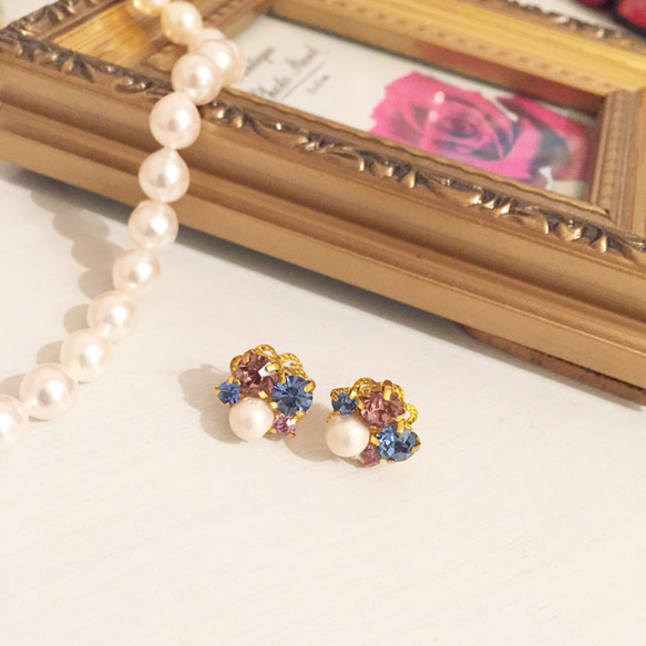 ビジューピアス パープル×アクアブルー 1枚目の画像