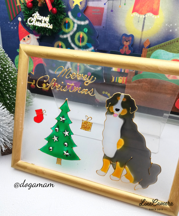 DOG.AM ガラスフレーム　クリスマスツリー　バーニーズ 2枚目の画像