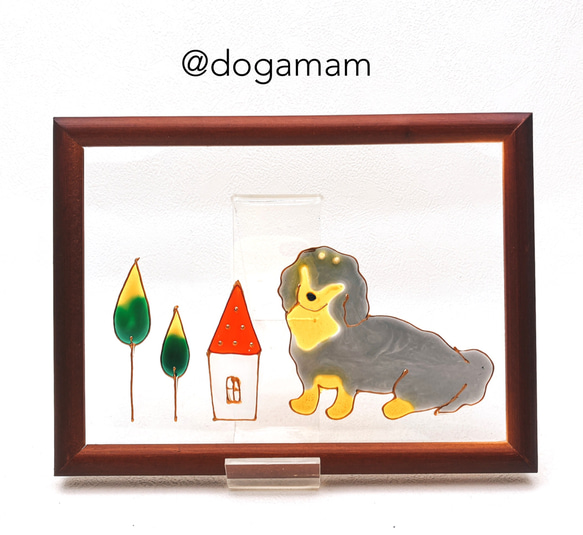 DOG.AM ガラスフレーム　ダックスフンド　ブラックタン　Home 1枚目の画像