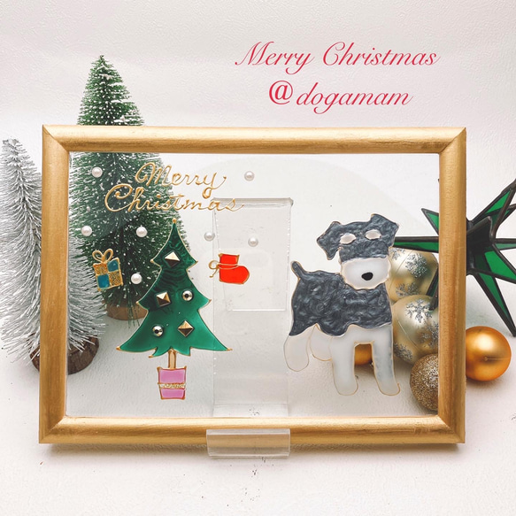 DOG.AM ガラスフレーム 　クリスマス&鏡餅　2枚セット　送料無料　シュナウザー　 2枚目の画像