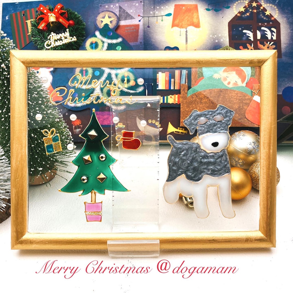 DOG.AM ガラスフレーム 　クリスマス&鏡餅　2枚セット　送料無料　シュナウザー　 3枚目の画像