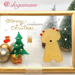 DOG.AM ガラスフレーム 　クリスマス&鏡餅　2枚セット　送料無料　プードル　クリーム 2枚目の画像