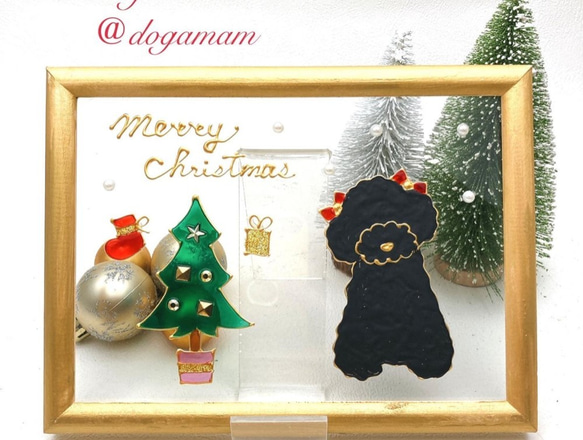 DOG.AM ガラスフレーム 　クリスマス&鏡餅　2枚セット　送料無料　プードル　ブラック 2枚目の画像