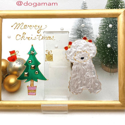 DOG.AM ガラスフレーム 　クリスマス&鏡餅　2枚セット　送料無料　プードル　ホワイト 2枚目の画像