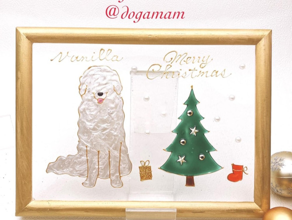 DOG.AM ガラスフレーム 　クリスマス&鏡餅　2枚セット　送料無料　ピレニーズ 3枚目の画像