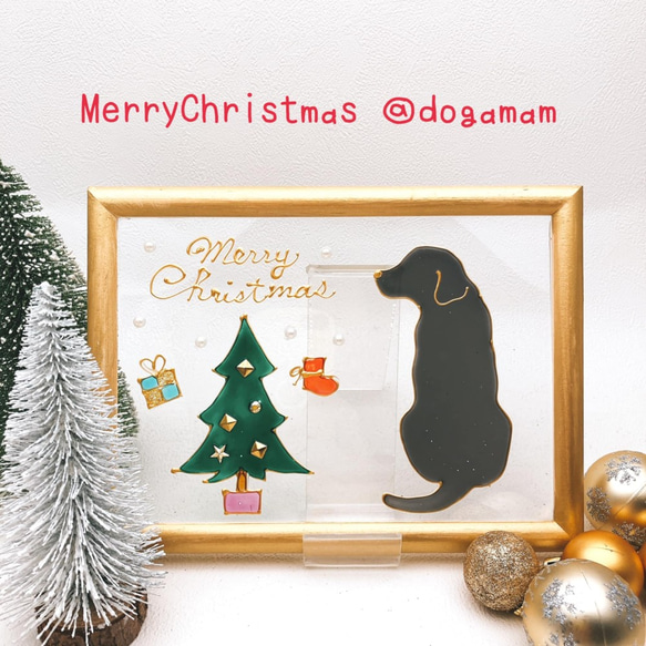 DOG.AM ガラスフレーム 　クリスマス&鏡餅　2枚セット　送料無料　ラブラドールレトリーバー　黒ラブ 3枚目の画像
