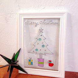 グラスアート ［ホワイト　クリスマスツリー］フレーム２L 2枚目の画像