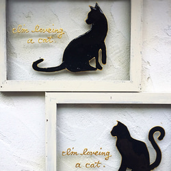 AMAMグラスアートフレーム ［おすわり CAT 猫  ネコ ]黒猫名前入れサービス 2枚目の画像