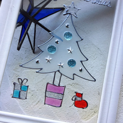 グラスアート ［ホワイト クリスマスツリー］フレーム２L 縦 2枚目の画像