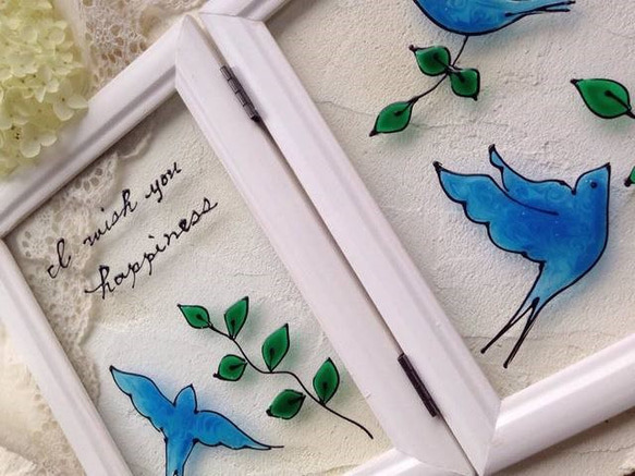 AMAM グラスアート 幸せの青い鳥　ブルーバード　折りたたみ式 SALE 2枚目の画像