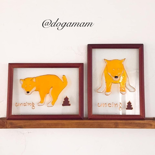 DOG.AM ガラスフレーム 唐草模様の風呂敷 旅立ち犬 柴犬 黒柴 フォト