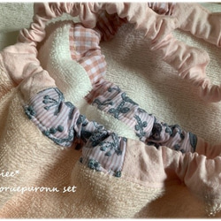 即時交貨 ★ Mina Perhonen 花田粉紅色條紋和淡粉色貼片毛巾圍裙 ☆ 2 件套 ♫ 第5張的照片