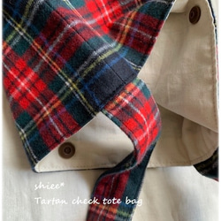 法蘭絨格紋單柄手提包 第4張的照片