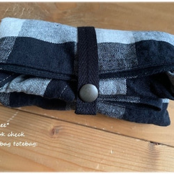 可立即出貨★ 棉麻格紋環保袋 Marche 包♪ 僅剩最後一件 第7張的照片