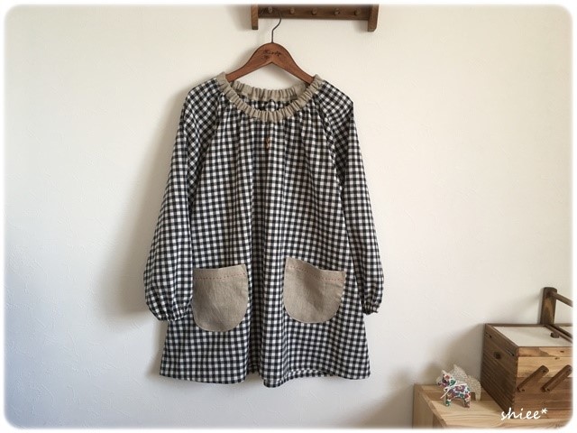 ギンガムチェックのスモック　おとなフリーサイズ