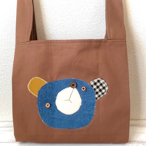 受注制作】パッチワーク☆くまさん エコバッグ【brown】☆レギュラー