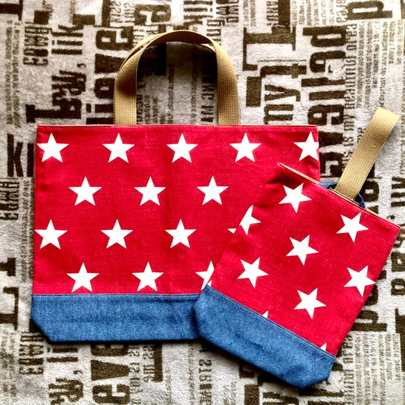 STAR&denim▼レッスンバッグ＆ シューズ袋  【red】 1枚目の画像