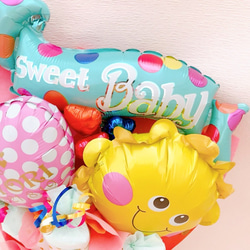 おむつブーケ　sweet Baby 　プリンセス誕生　おむつギフト　出産祝　バルーンギフト　ピンク　オレンジ　太陽　丸　 6枚目の画像