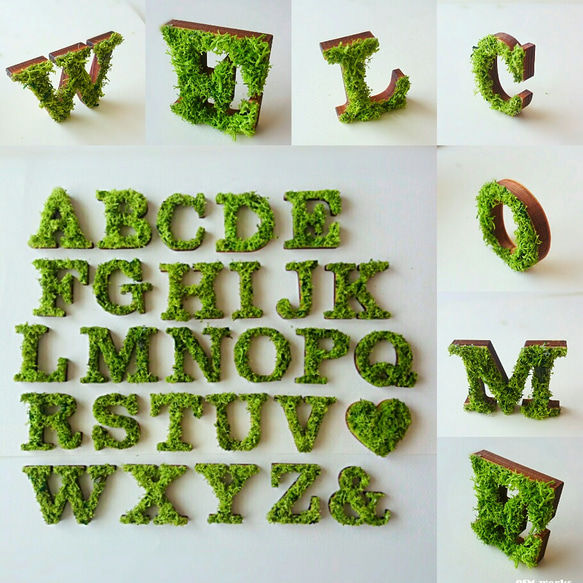 一套 7 個木製字母對象（苔蘚）“WELCOME” 第1張的照片