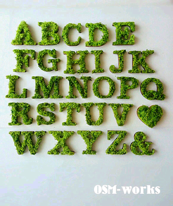 木製字母物件（苔蘚）3厘米“ M” x 1 第4張的照片