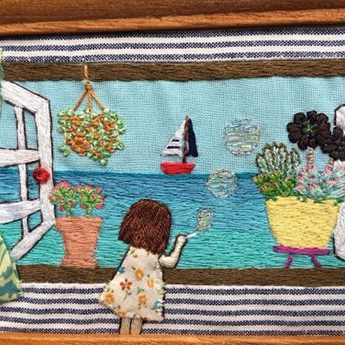 海の見える窓辺から（刺繍絵） その他インテリア雑貨 ちくちく くまこ