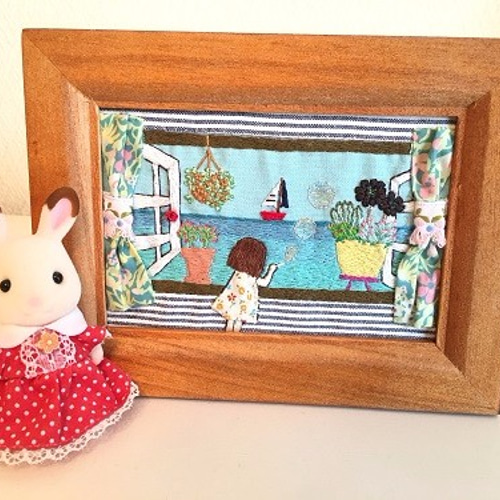 海の見える窓辺から（刺繍絵） その他インテリア雑貨 ちくちく くまこ