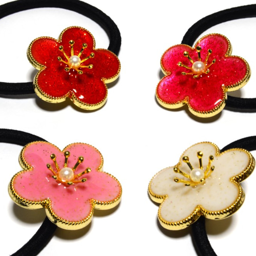 Ｂ：お花のヘアゴム お花ラメミニヘアゴム2個セット（V470A44）|apres les cours