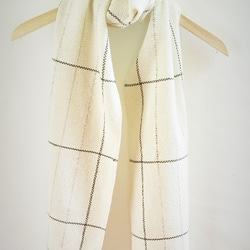 オフホワイト　カシミア・メリノロングスカーフ　手織り　 4枚目の画像