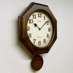 レトロ 八角 電波 振り子 柱時計 （植え文字）　　 2枚目の画像