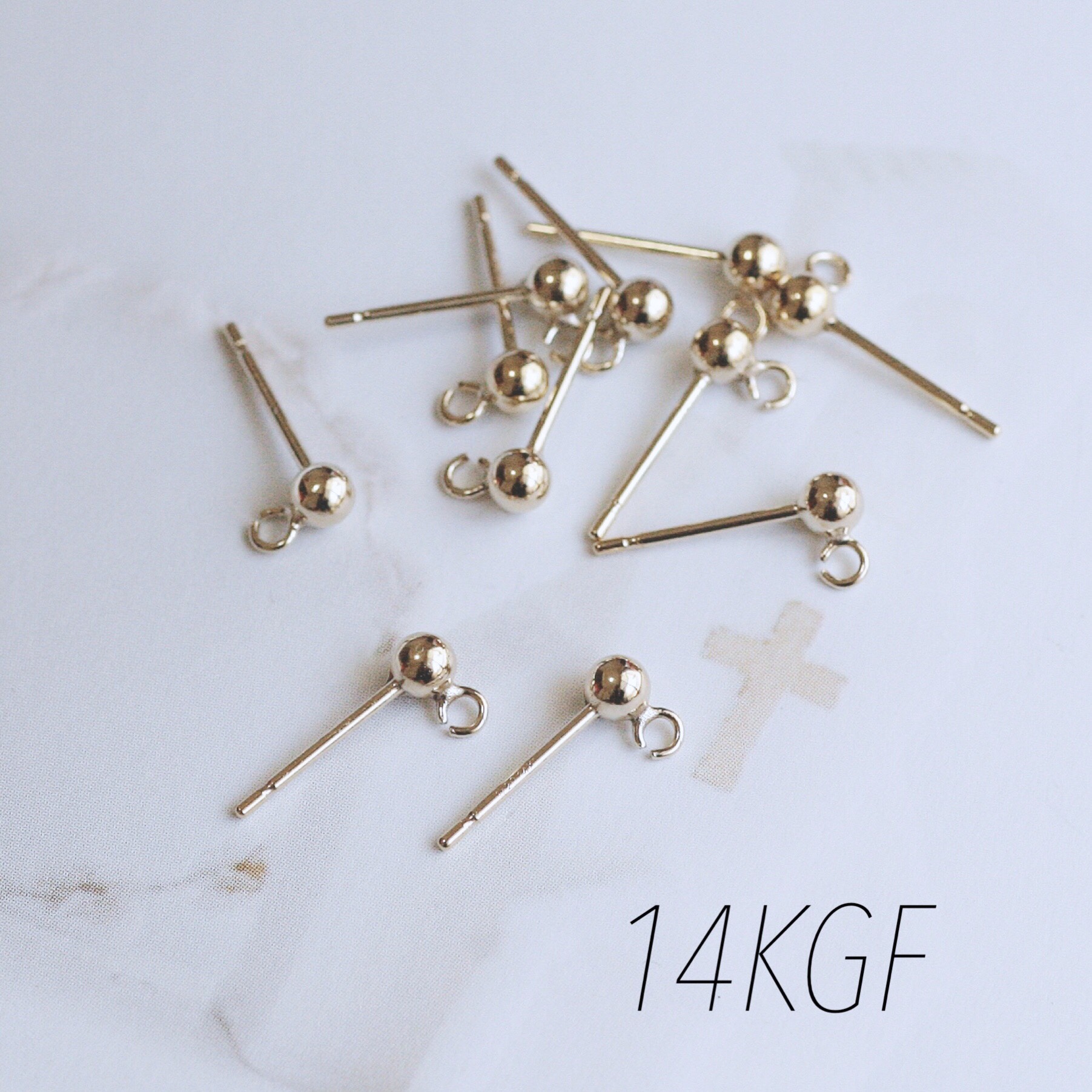 14KGF 丸カン付き ピアスポスト 刻印あり 金具・チェーン