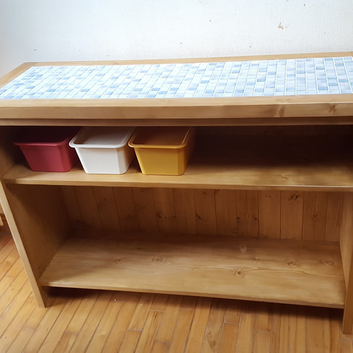 モザイクタイルのキッチンカウンター2枚棚(アンティークパイン) 棚