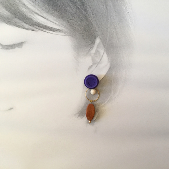 Japan mat purple button & natural parts pierce_PIC113 5枚目の画像