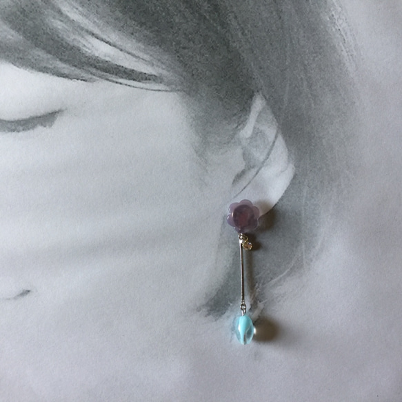 UK sheer  purple flower button pierce_PIC150 3枚目の画像