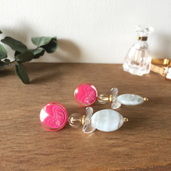 Pink retro button big earring_PIC152 1枚目の画像